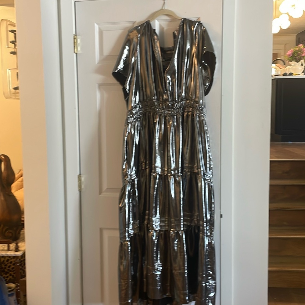 Anthropologie Somerset Dress in beautiful liquid silver